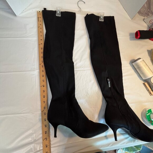 Bershka Boots Women's Size 39 US 8.5 Over-The-Knee Black Heeled Boots Faux Suede - Picture 6 of 11